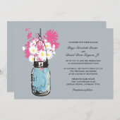 ブルーメイソンジャーデイジーとワイルドフラワー結婚ズ 招待状 (正面/裏面)