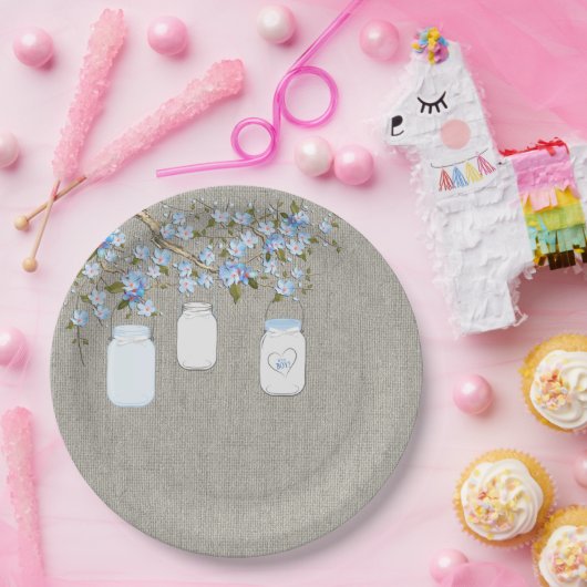 ブルーメイソンジャールバーラップボーイズ赤ちゃんシャワー ペーパープレート (パーティー)