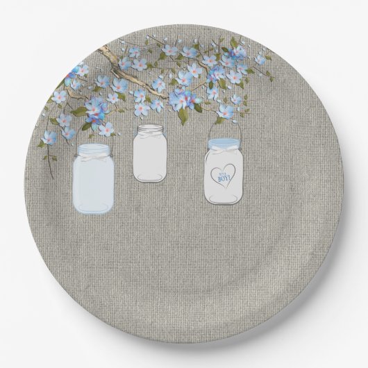 ブルーメイソンジャールバーラップボーイズ赤ちゃんシャワー ペーパープレート (正面)