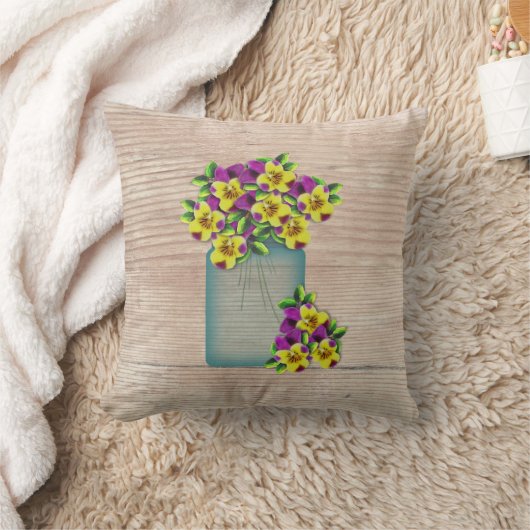 ブルーメイソンジャールパンジー枕 クッション (ブランケット)