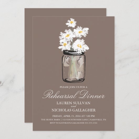ブルーメイソンジャー&ホワイトデイジーリハーサルディナー 招待状 (正面/裏面)