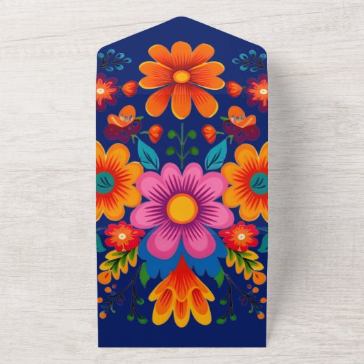 ブルーメカラフルキシカンフィ結婚エスタお祝い オールインワン招待状 (外側)