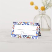 ブルーメキシカンカラフルタイル ブライダルシャワー印刷 プレイスカード (正面)