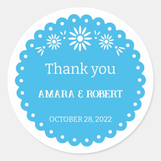 ブルーメキシカンパペルピカドありがとうステッカー ラウンドシール (正面)