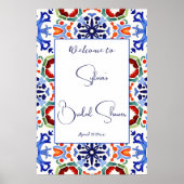 ブルーメキシコのカラフルタイルブライダルシャワー歓迎 ポスター (正面)