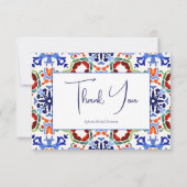 ブルーメキシコカラフルタイルブライダルシャワー サンキューカード (正面)