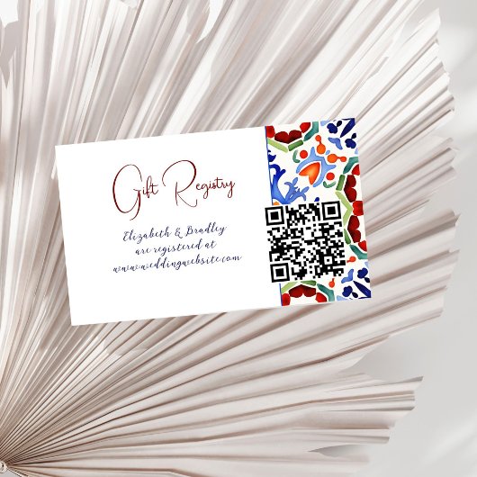 ブルーメキシコフォークカラフルタイルqrギフトレジストリ エンクロージャーカード