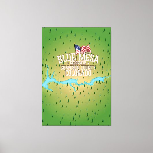 ブルーメサ貯水湖、ガニソン、ガニソン郡の地図 キャンバスプリント (正面)