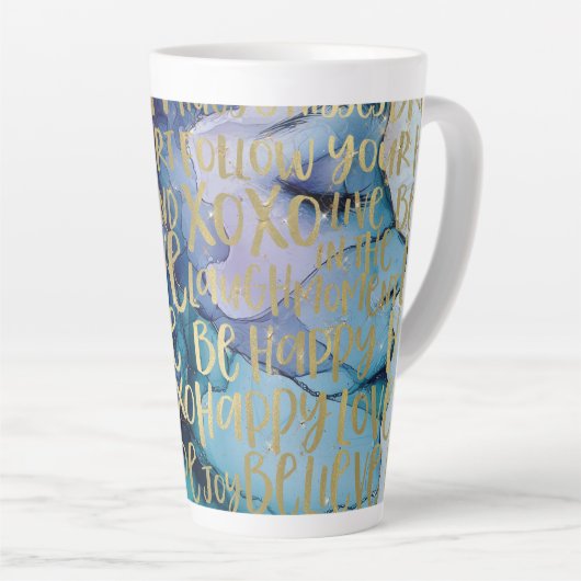 ブルーメス顔金ゴールド感動的引用文 カフェラテマグ (右アングル)