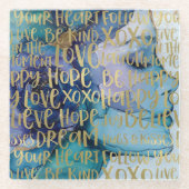 ブルーメス顔金ゴールド感動的引用文 ガラスコースター (正面)