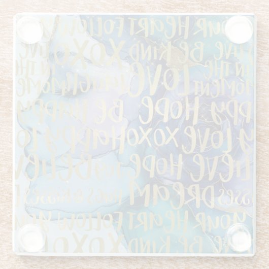 ブルーメス顔金ゴールド感動的引用文 ガラスコースター (裏面)