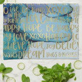 ブルーメス顔金ゴールド感動的引用文 キッチンタオル (折り畳み)