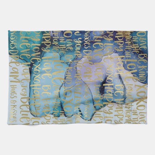 ブルーメス顔金ゴールド感動的引用文 キッチンタオル (横)