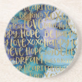 ブルーメス顔金ゴールド感動的引用文 コースター (正面)