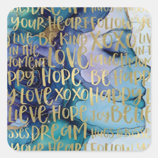 ブルーメス顔金ゴールド感動的引用文 スクエアシール (正面)