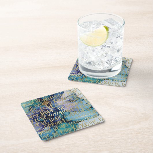 ブルーメス顔金ゴールド感動的引用文 スクエアペーパーコースター (インサイチュ)