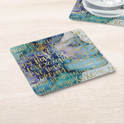 ブルーメス顔金ゴールド感動的引用文 スクエアペーパーコースター (アングル)