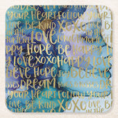 ブルーメス顔金ゴールド感動的引用文 スクエアペーパーコースター (正面)