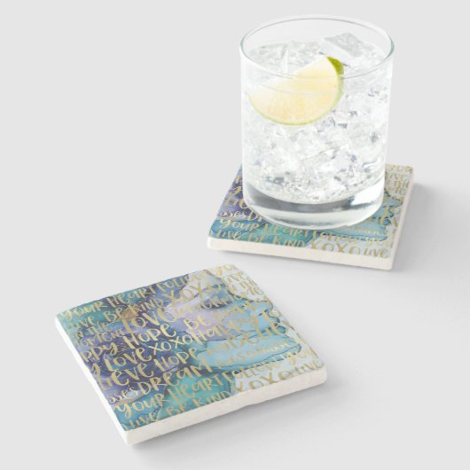 ブルーメス顔金ゴールド感動的引用文 ストーンコースター (横)