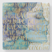 ブルーメス顔金ゴールド感動的引用文 ストーンコースター (正面)