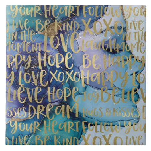 ブルーメス顔金ゴールド感動的引用文 タイル (正面)