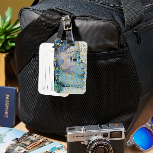 ブルーメス顔金ゴールド感動的引用文 ラゲッジタグ (正面&裏面)