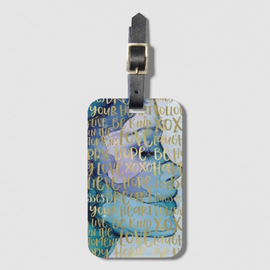 ブルーメス顔金ゴールド感動的引用文 ラゲッジタグ (正面縦)