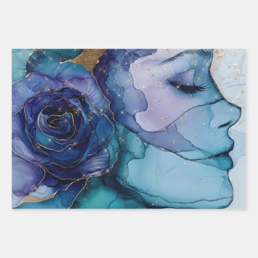 ブルーメス顔金ゴールド感動的引用文 ラッピングペーパーシート (正面2)