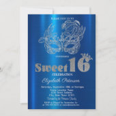 ブルーメタリックのラメマスク Sweet 16 招待状 (正面)