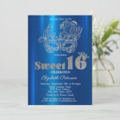 ブルーメタリックのラメマスク Sweet 16 招待状 (スタンド正面)