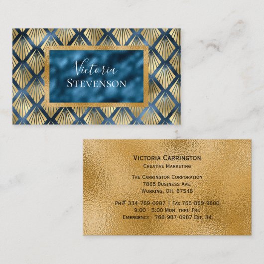 ブルーメタリックエレガントモダン抽象芸術 名刺 (正面/裏面)