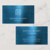 ブルーメタリックエレガントモノグラムコンサルタント 名刺 (正面/裏面)