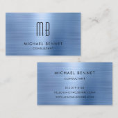 ブルーメタリックエレガントモノグラムコンサルタント 名刺 (正面/裏面)