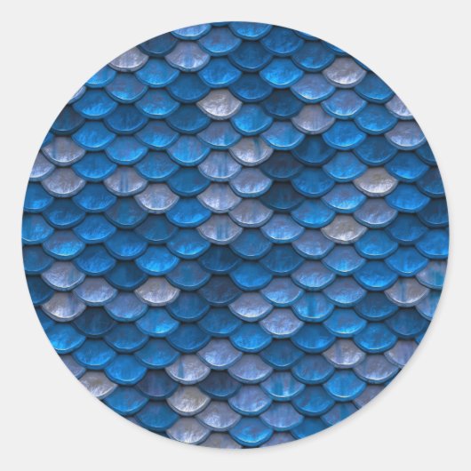 ブルーメタリックスケールフィッシュドラゴンマーメイドテクスチャ ラウンドシール (正面)