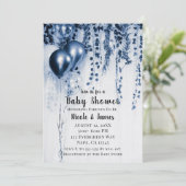 ブルーメタリックパーティーバルーンアイビーベイビーシャワー 招待状 (スタンド正面)