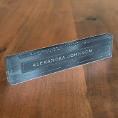 ブルーメタリックフォイルモダンビジエレガントネス デスクネームプレート (側面)