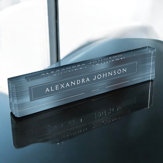 ブルーメタリックフォイルモダンビジエレガントネス デスクネームプレート