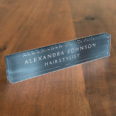 ブルーメタリックフォイルモダンビジエレガントネス デスクネームプレート (側面)