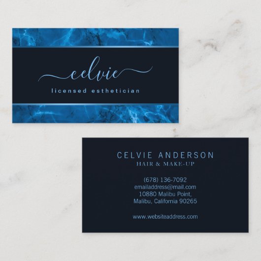 ブルーメタリックフレームと大理石 |名刺 名刺 (正面/裏面)