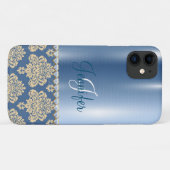 ブルーメタリックフローラモノグラムのパーソナライズガーリー Case-Mate iPhoneケース (裏面(横))