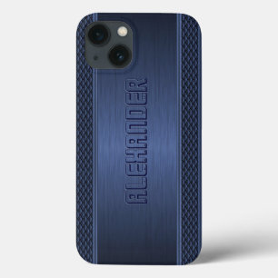 ブルーメタリックブラッシュアルミニウムジオメトリックアクセント iPhone 13ケース