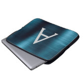 ブルーメタリックモダンシックなステンレススチールモノグラム ラップトップスリーブ (正面下部)