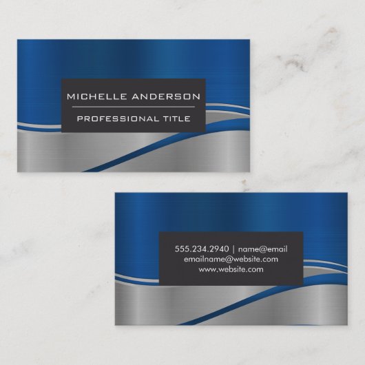 ブルーメタリック波の背景 名刺 (正面/裏面)