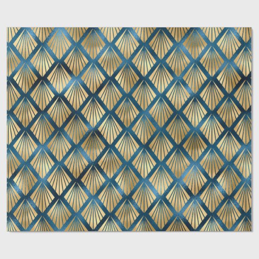 ブルーメタリック金ゴールド抽象芸術シックエレガントギフト ラッピングペーパー (フラット)