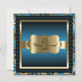 ブルーメタリック＆ゴールド - ８５歳の誕生日パーティー 招待状 (正面)