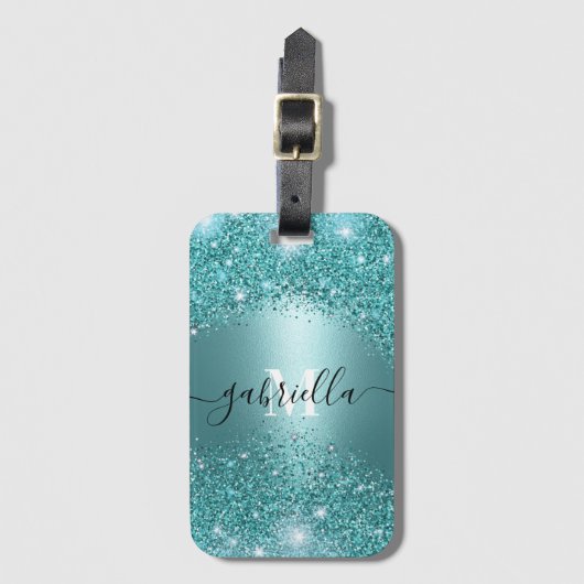ブルーメタルとグリッター ラゲッジタグ (正面縦)