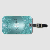 ブルーメタルとグリッター ラゲッジタグ (正面横)