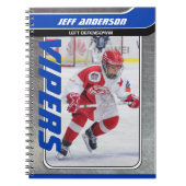 ブルーメタルアイスホッケープレイヤーキープサケスパイラル ノートブック (正面)