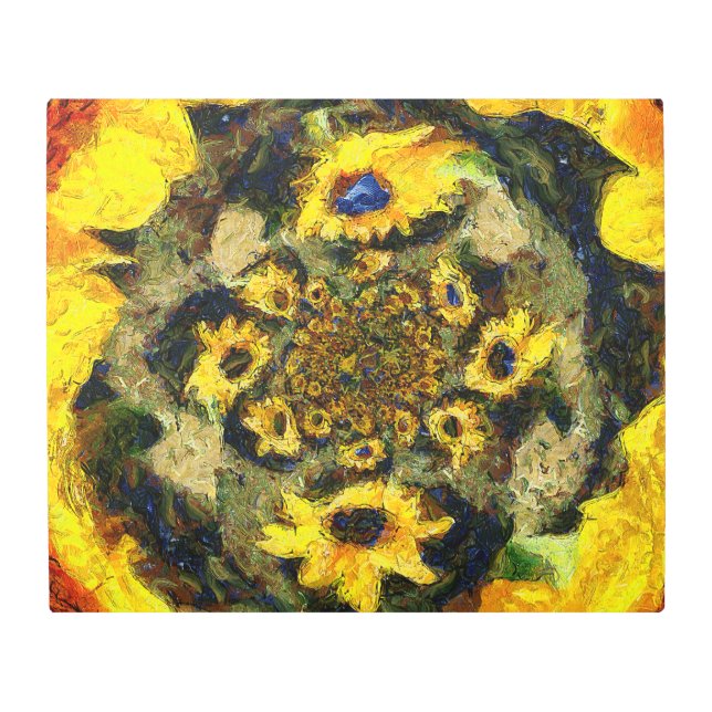 ブルーメタルアートの無限のひまわり メタルプリント (正面)