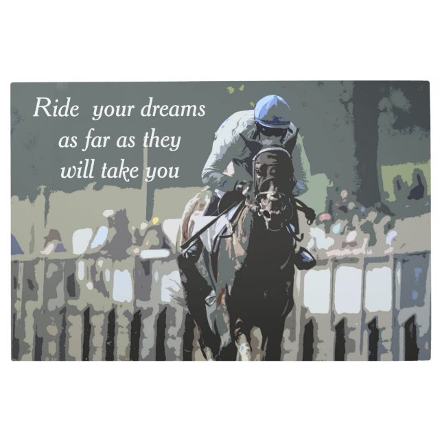 ブルーメタルウォールアートの騎手と競走馬 メタルプリント (正面)